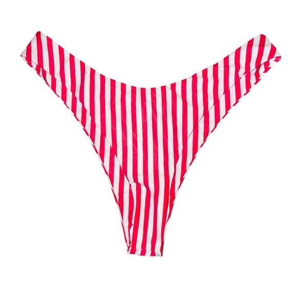 NWT - ZAFUL Red & White Striped High Leg Bikini Bottom - Picture 1 of 2